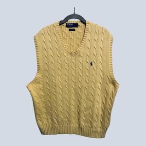 Polo Ralph Lauren Yellow Cable Knit Sweater Vest Old Money Preppy Timeless XL